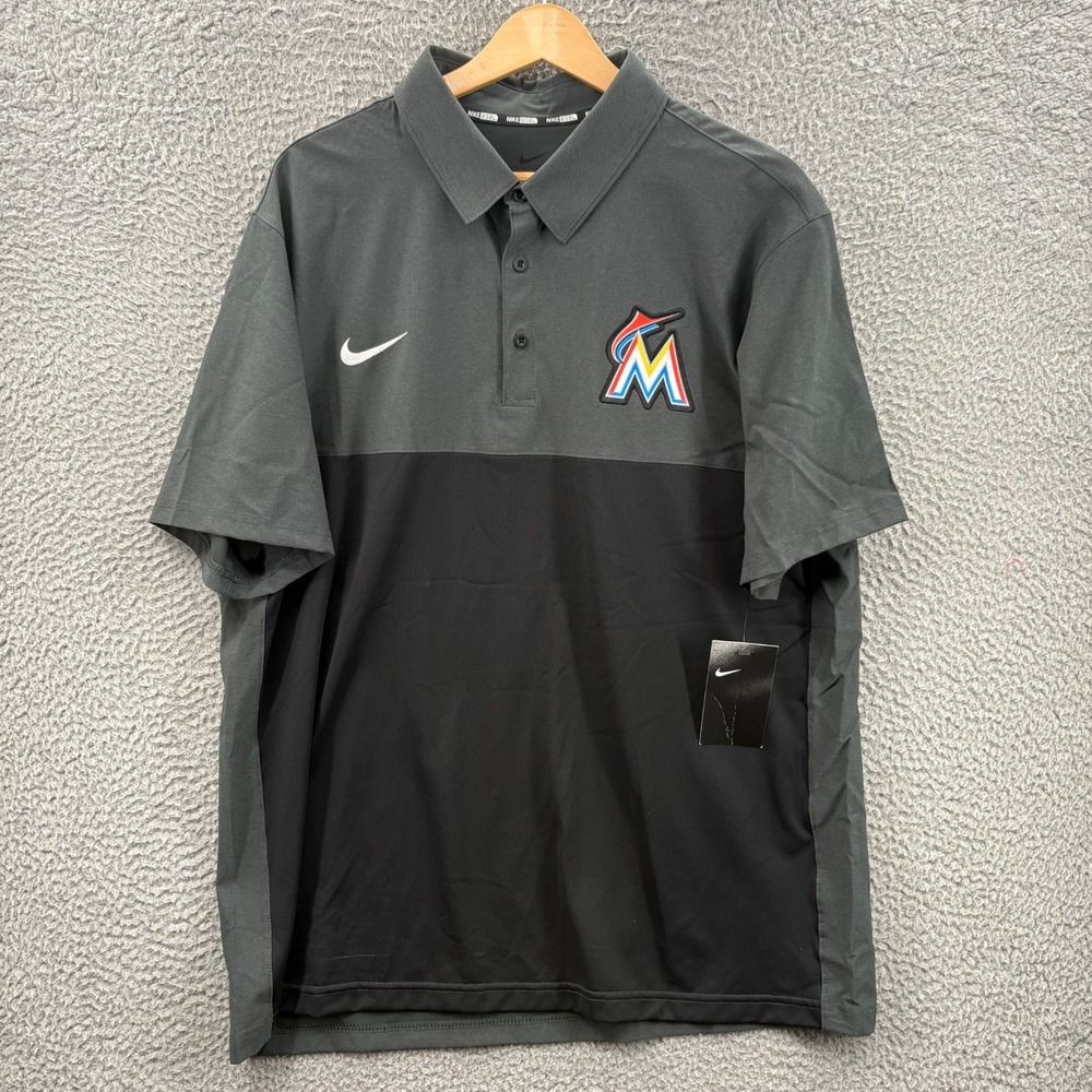 Miami Marlins Shirt Mens XL Nike MLB Authentic Dri-Fit Short Sleeve Golf Polo